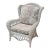 Late 20th Century Vintage White Wicker Large Wingback Lounge Chair W/ Toile Cushions For Sale