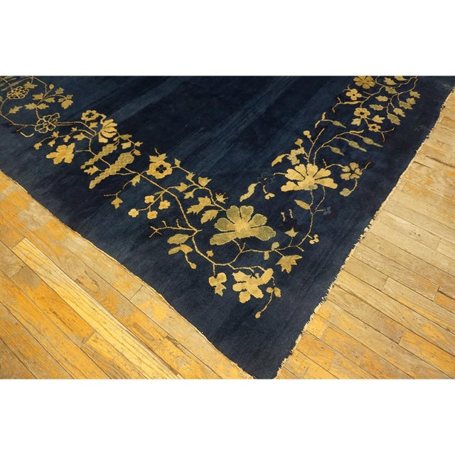 Navy Blue Vase Floral Deco 1920s Antique Chinese Peking Room Size Knotted Rug For Sale - Image 4 of 10