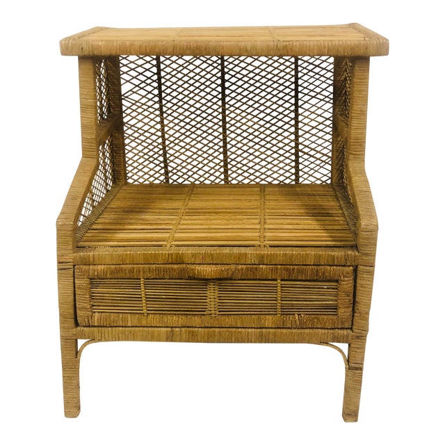 Mid Century Wicker Side Table With Bottom Storage Area Chairish