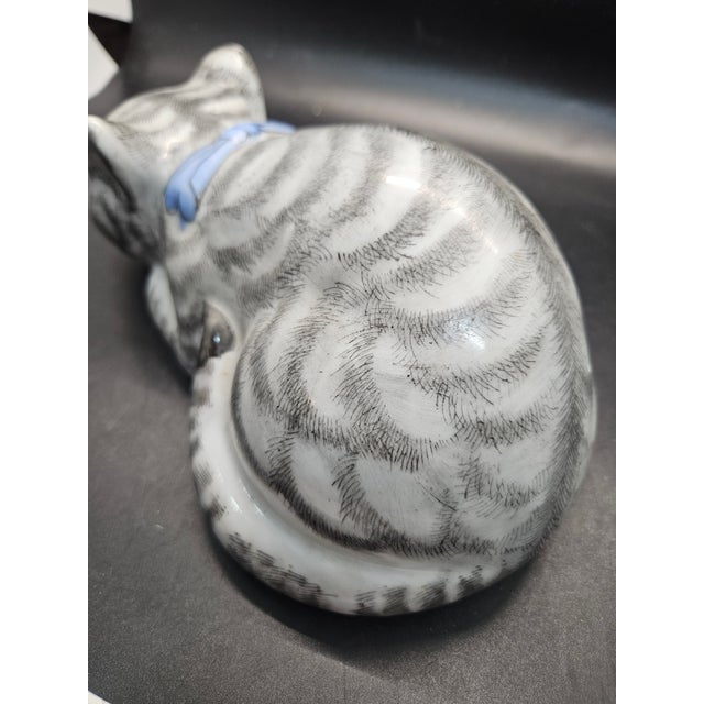 Figurative Vintage Chinese Porcelain Hand-Painted Cat Figurine For Sale - Image 3 of 5