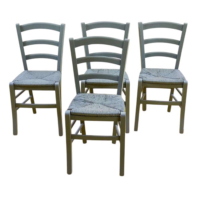Rustic Wooden Chairs with Straw Seat, Set of 4 For Sale