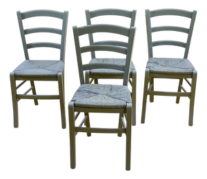 Rustic Wooden Chairs with Straw Seat, Set of 4