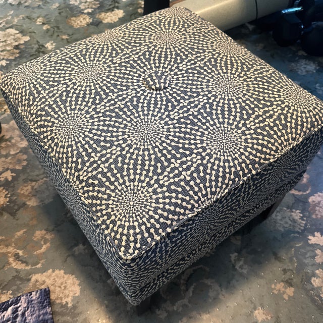 Ethan Allen Square Geometric Sunburst Medallion Ottoman For Sale - Image 11 of 12