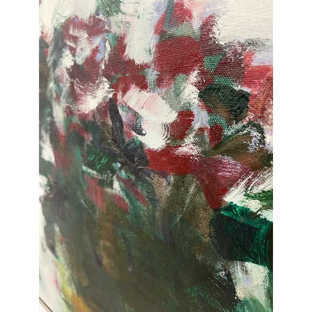 Textile Large Contemporary Abstract Floral Painting on Canvas in Silver Frame, White Blossoms Still Life For Sale - Image 7 of 9