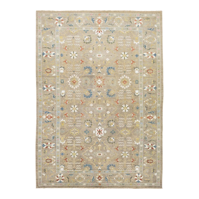 Apadana's Allover Modern Sultanabad Wool Rug Handmade in Beige For Sale