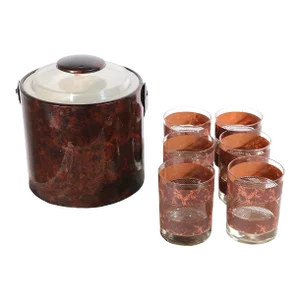 Georges Briard Faux Tortoise Shell Barware Set Includes Ice Bucket and Six Glasses