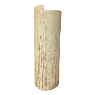 Textured Cylinder Cream & Ochre Prem Vase with Bark Design For Sale