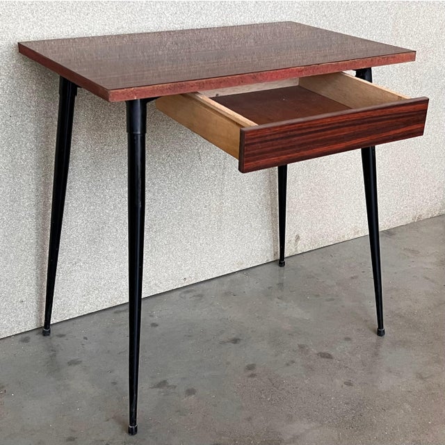 Mid 20th Century Mid Century Modern School Desk with drawer and Iron Legs, 8 pieces available For Sale - Image 5 of 18