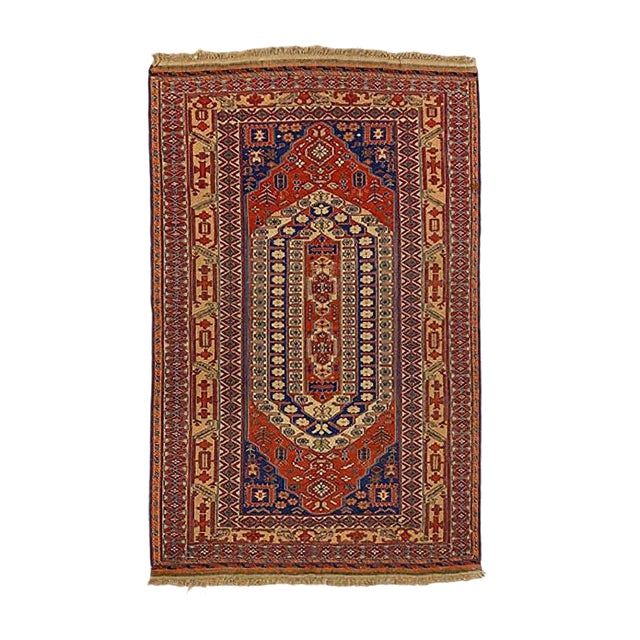 Large Vintage Afghan Red, Blue, and Beige Soumak Kilim Rug 245x153 cm For Sale