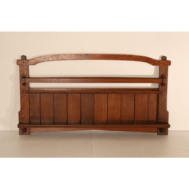 High Quality American Made Antique Gustav Stickley Plate Rack Constructed In Quarter Sawn Oak. Features Arched Crest Rail,...