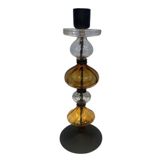 Mid 20th Century Swedish Glass and Metal Candlestick For Sale