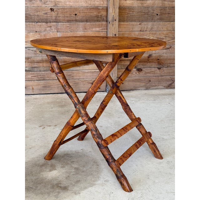 Vintage Boho Tortoise Rattan and Bamboo Slat Folding Side Table For Sale - Image 12 of 12