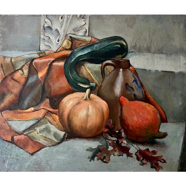 Realism "Autumn Still Life"- 1940's Oil on Canvas-Antique Frame For Sale - Image 3 of 11