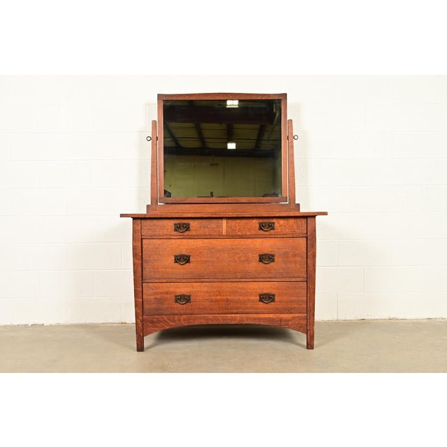 Gustav Stickley Antique Mission Oak Arts & Crafts Dresser With Mirror, Circa 1910 For Sale - Image 16 of 16