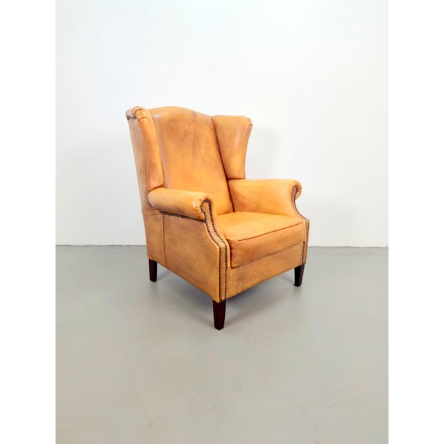 Vintage Sheepskin Leather Wing-Back Chair, 1970s For Sale - Image 4 of 13