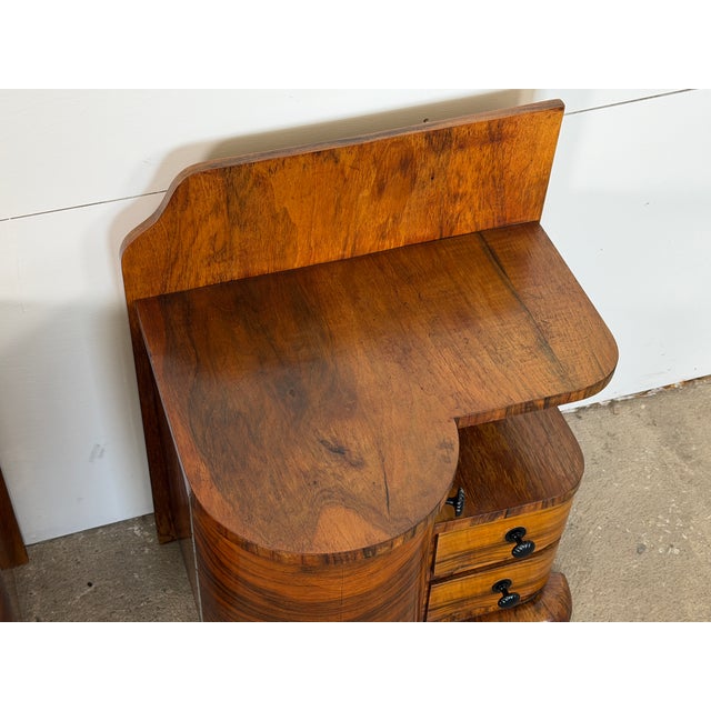 Wood European Art Deco Walnut Bedside Tables, 1930s, Set of 2 For Sale - Image 7 of 10