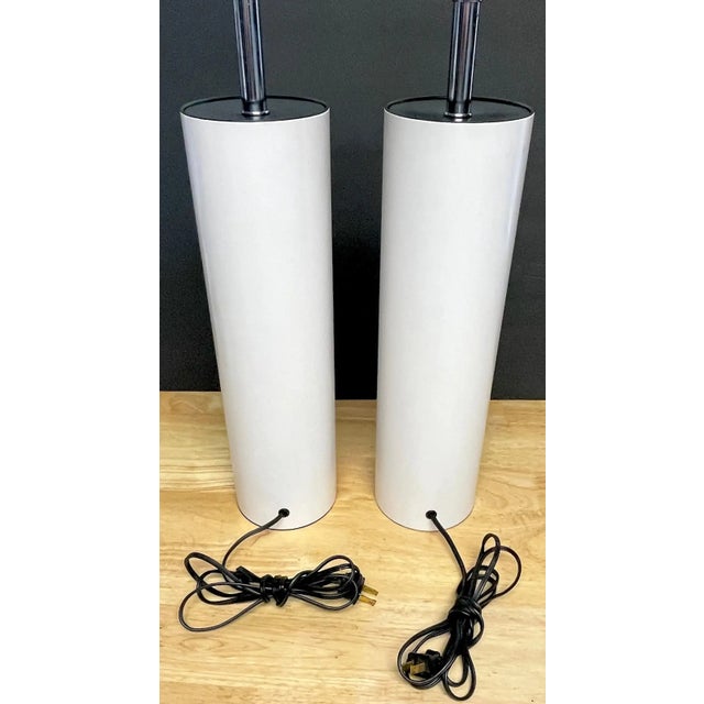 Mid 20th Century Walter Von Nessen Tall White Enameled Column Lamps - a Pair For Sale - Image 12 of 13