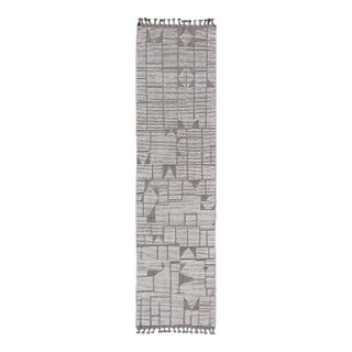 Modern Hand-Knotted Moroccan Runner With All-Over Design in Earthy Tones For Sale