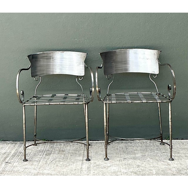 Vintage Metal Scroll Armchairs - Pair For Sale - Image 10 of 12