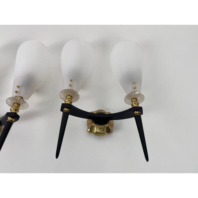 Maison Arlus Brass and Plexiglass Wall Lamps by Maison Arlus, 1960, France - A Pair For Sale - Image 4 of 13