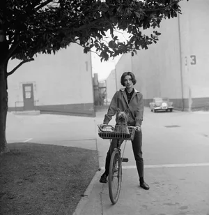 Audrey Hepburn With Her Pet Dog Famous, 1957. Photograph by Sid Avery