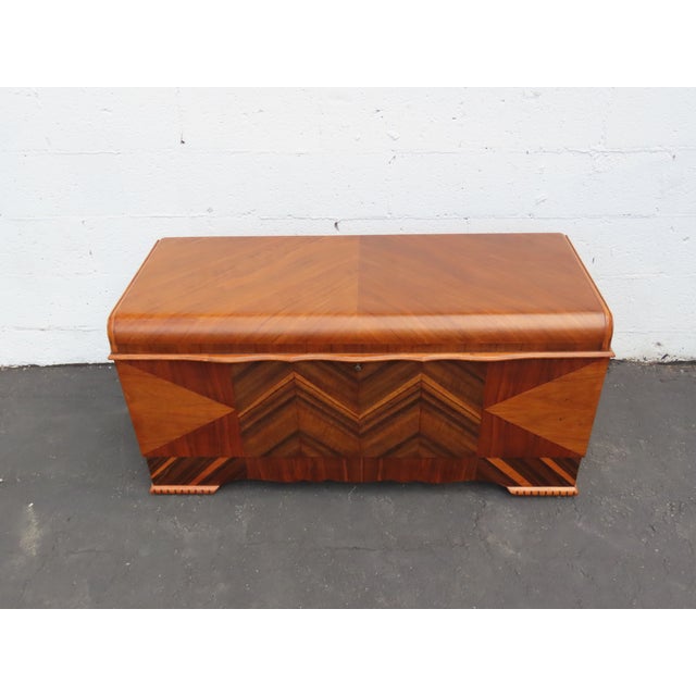 Lane Furniture Lane Art Deco Waterfall Inlay Cedar Chest Blanket Trunk 6627 For Sale - Image 4 of 18