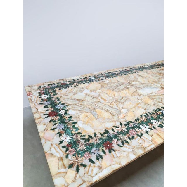 Beige Vintage Italian Edelweiss Onyx Marble Floral Dining Table, 1960s For Sale - Image 8 of 8