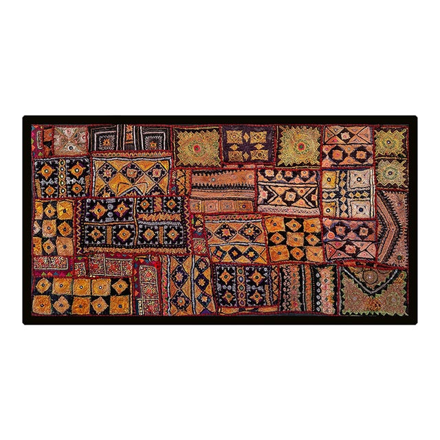 Vintage Bohemian Zari Hand Work Embroidered Patchwork Wall Hanging Tapestry For Sale