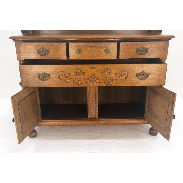 Victorian Lions Heads Mirrored Backsplash Fine Carved Oak Sideboard MINT! For Sale - Image 14 of 18