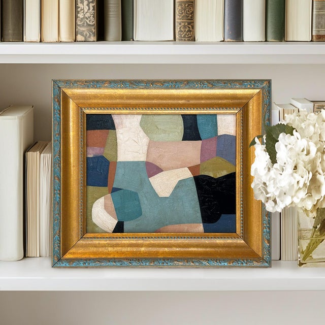 This is a new color-block painting inspired by natural elements and shapes. The oil painting is done on a canvas hardboard...