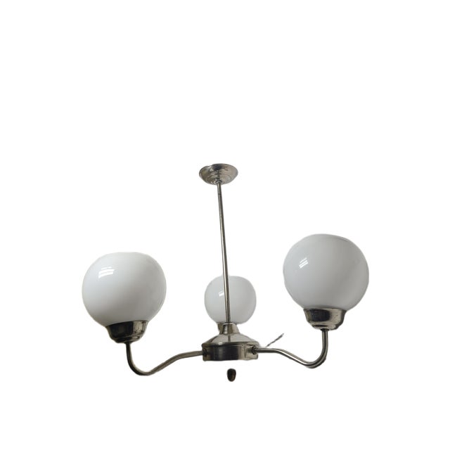 Metal Art Deco Style Chandelier, Poland, 1960s For Sale - Image 7 of 11