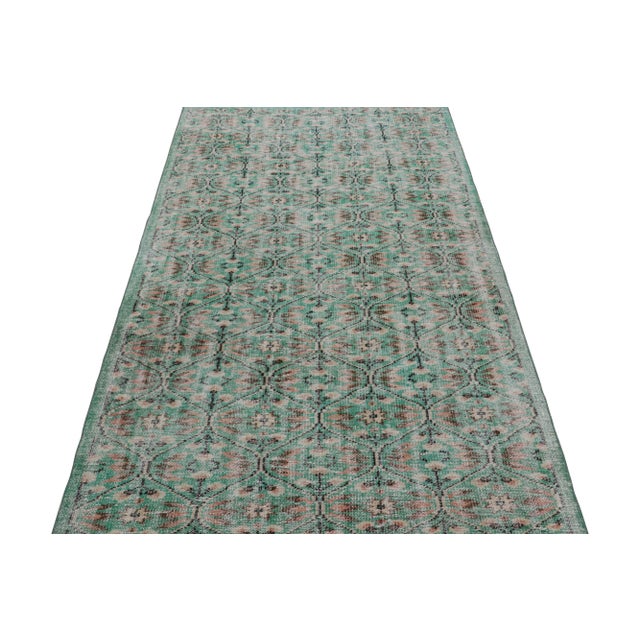 Traditional Vintage Zeki Müren Rug in Teal With Geometric Patterns, From Rug & Kilim For Sale - Image 3 of 7