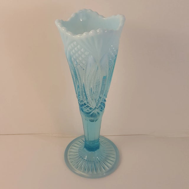 Glass 1970s Mosser Aqua Opalescent Diamond Vase For Sale - Image 7 of 7