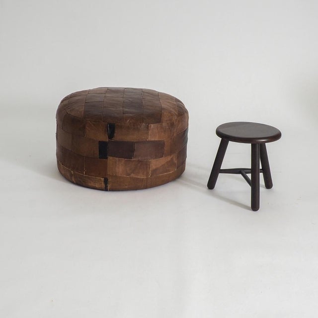 Animal Skin Vintage Leather Patchwork Ottoman, 1960s For Sale - Image 7 of 15