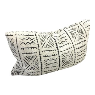 White Cotton Bògòlanfini Mali Cloth Lumbar Pillow, 12" X 16" For Sale