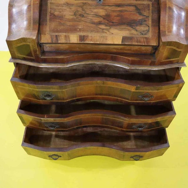 Wooden Writing Desk with Inlays and Three Curved Drawers For Sale - Image 13 of 18