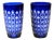 Glass Vases Cobalt Blue Cut Urns Geometric Decoration, Set of 2 For Sale