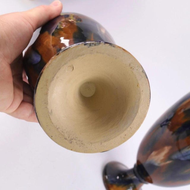 19th Century Antique Victorian Majolica Glazed Pottery Ewers attributed to Denby, 1890s, Set of 2 For Sale - Image 5 of 10