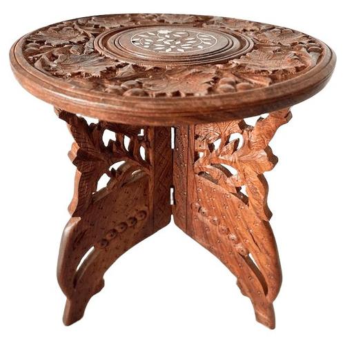 Vintage Plant Table in Carved Teak, 1970s For Sale - Image 5 of 5