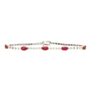 5.13 carat Ruby and Diamond Tennis Bracelet in 18K White Gold
