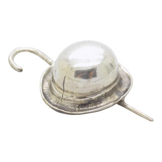 Vintage Italian Handmade Genuine Silver Hat & Stick Dollhouse Miniature Solid Figurine For Sale