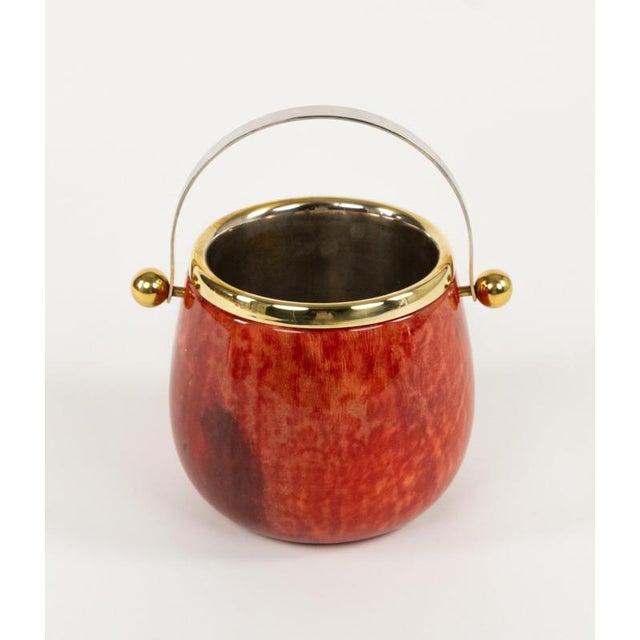 Mid-Century Modern Ice Bucket in Red Goatskin and Brass by Aldo Tura, Italy, 1960s For Sale - Image 9 of 18