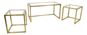 Vintage Italian Geometric Nesting Tables in Steel and Glass, 1970s, Set of 3
