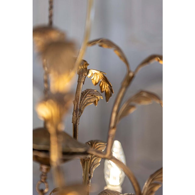 Gold Mid 20th Century French Gilt Metal Maison Charles Inspired Five-Light Chandelier with Foliage For Sale - Image 8 of 11