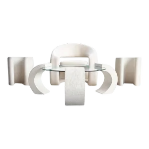 1980s Postmodern Sculptural Scroll Plaster Karl Springer Attributed Coffee Table & Two Side Tables Set-- 3 Pieces