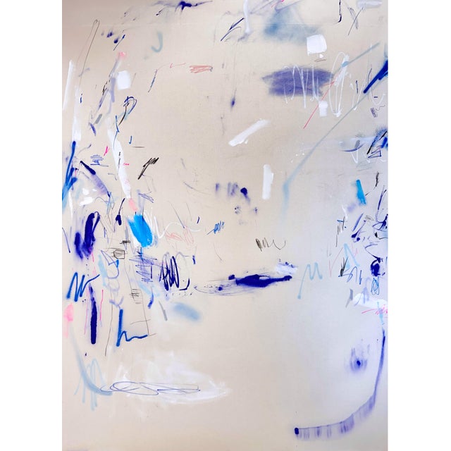 Beige Contemporary Abstract Acrylics, Marker, Spray Paint, Charcoal on Raw Canvas "Sign of the Times (Diptych)" by Manuela Karin Knaut - Set of 2 For Sale - Image 8 of 8