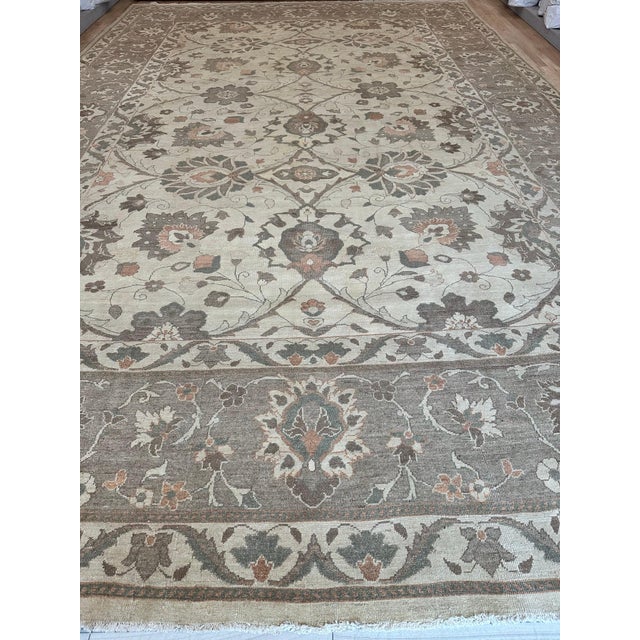 Textile Vintage Persian Sultanabad Carpet, Handmade Rug, Ivory ground, Soft Grey border For Sale - Image 7 of 15