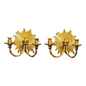 1920s Sunburst Gilt Bronze Sconces - Set of 2
