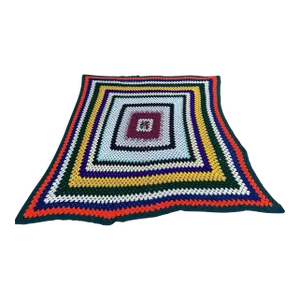 Vintage 70's Mid-Century Modern Multicolor Crochet Blanket