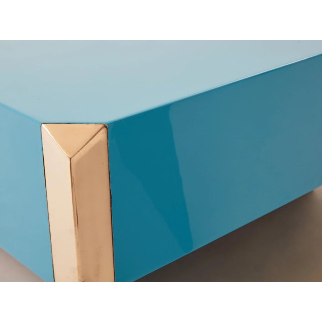 Willy Rizzo Blue Lacquer and Brass Bar Coffee Table Alveo 1970s For Sale - Image 12 of 12
